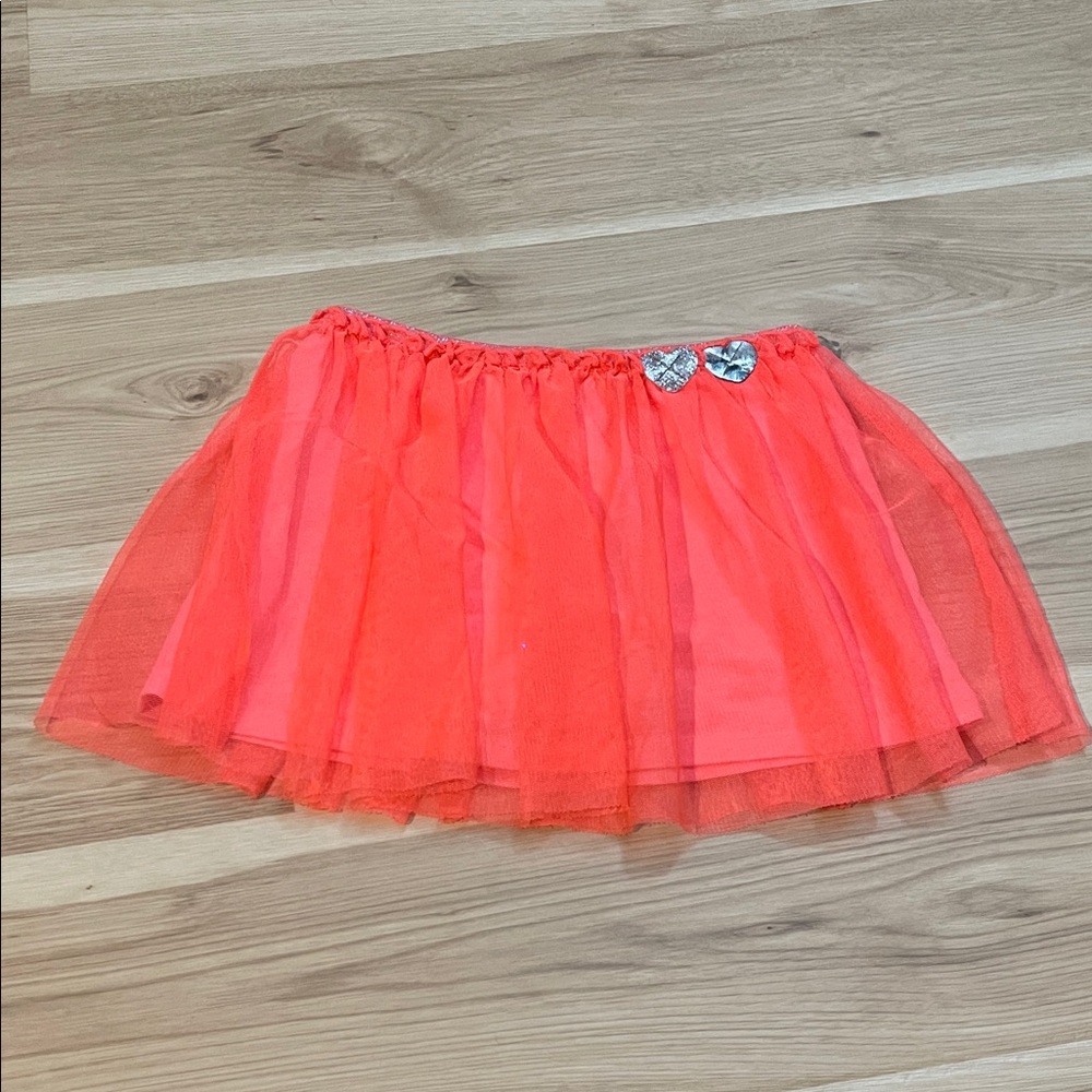 Bright Orange Neon Tulle Skirt with Heart Accents